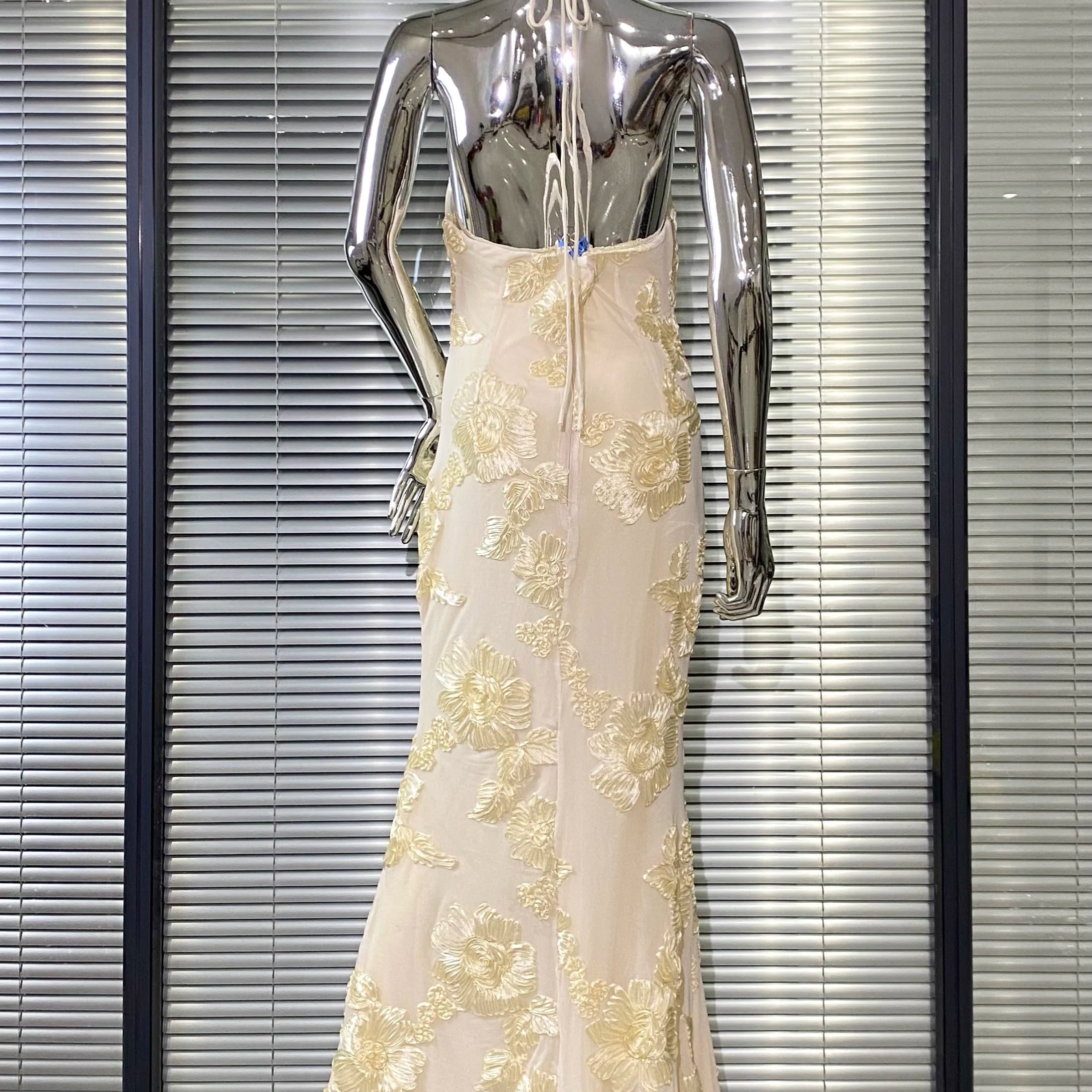 Women Sexy Halter Backless Bodycon Long Dress Florals Fashion Celebrate Birthday Party Evening Dress Outfit