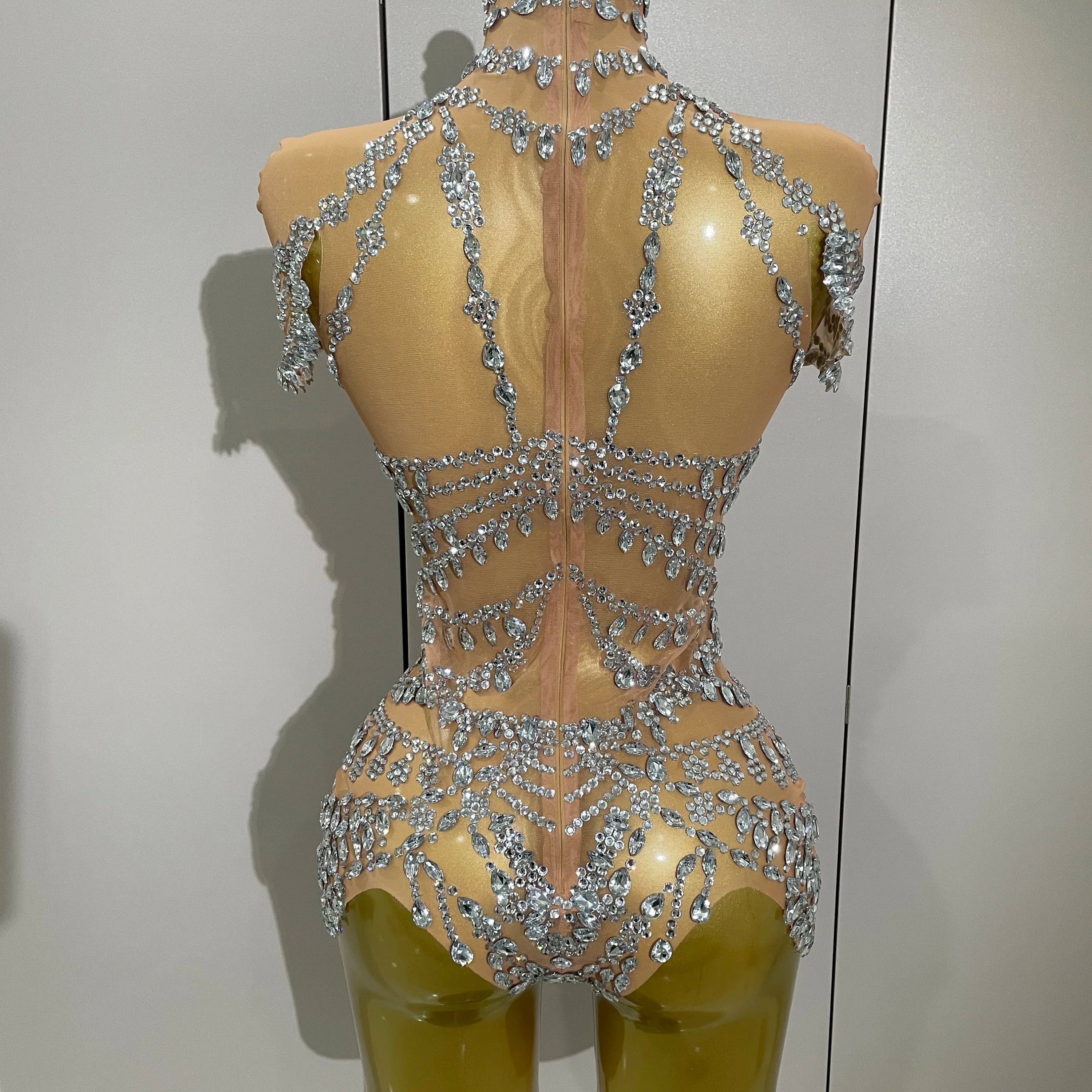 2025Stage Costume Luxury Rhinestones Sexy See-Through Sheath Bodysuit Evening Party Bar Nightclub Singer Dancer Performance Wear