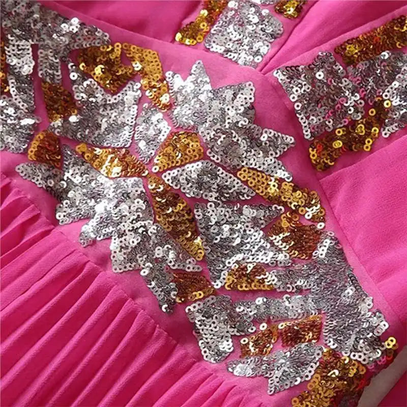 Solid Sheer Spliced Sequin Dresses for Women Square Neck Half Sleeves Patchwork Folds Elegant Dress Female Clothing