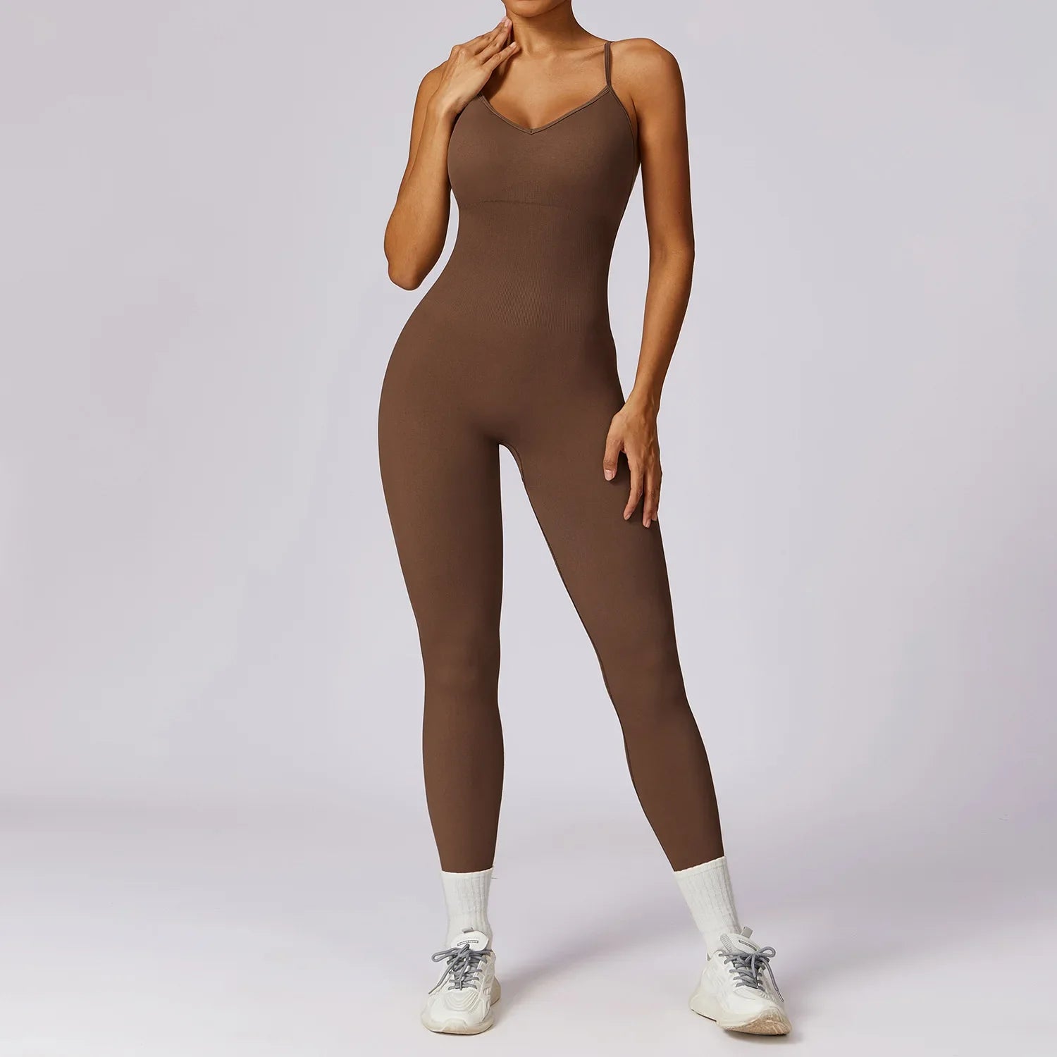 Seamless Gym Sports Overall Sportswear Backless Fitness Yoga Suit One Piece Jumpsuit Sport Outfit Workout Bodysuit Women Coffee