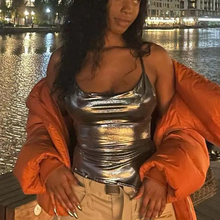 Solid Color Shiny Bodycon Sexy Style Vest Top New Summer Ladies Camisole Casual Basic