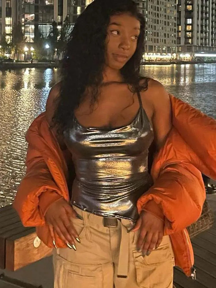 Solid Color Shiny Bodycon Sexy Style Vest Top New Summer Ladies Camisole Casual Basic
