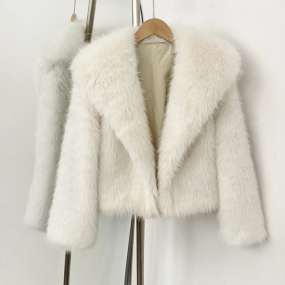 OFTBUY Women's Fur Coat and Eco Fur Coat for Women New in Faux Fur Jacket Female High Quality Women's Clothing Jacket with Fur Beige