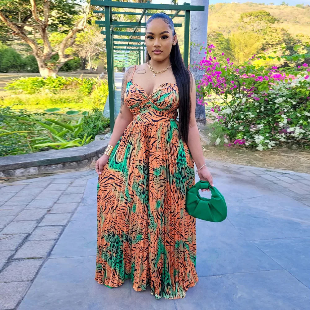 Women Leopard Spaghetti Strap Loose Wide Leg Sleeveless Jumpsuit 2023 Summer Street Playsuit One Piece Suit Romper Orange