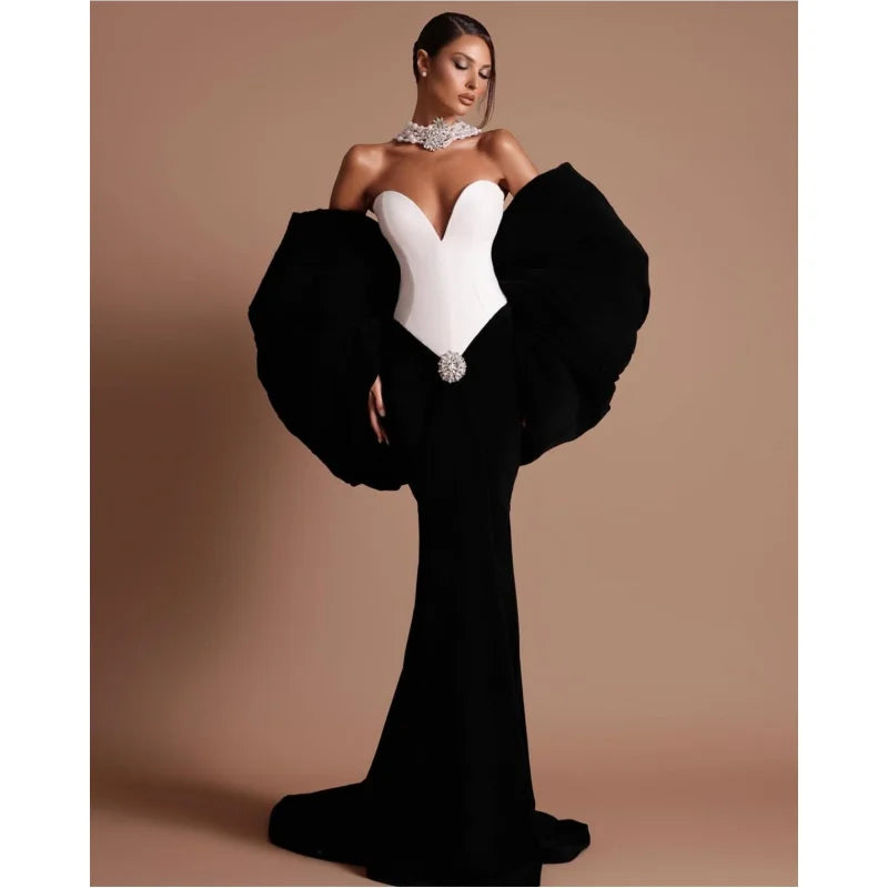 Luxury Diamonds Strapless Package Hips White Patchwork Black Bandage Dress Fashion Woman Party Dress Celebrity Party Vestido As Picture