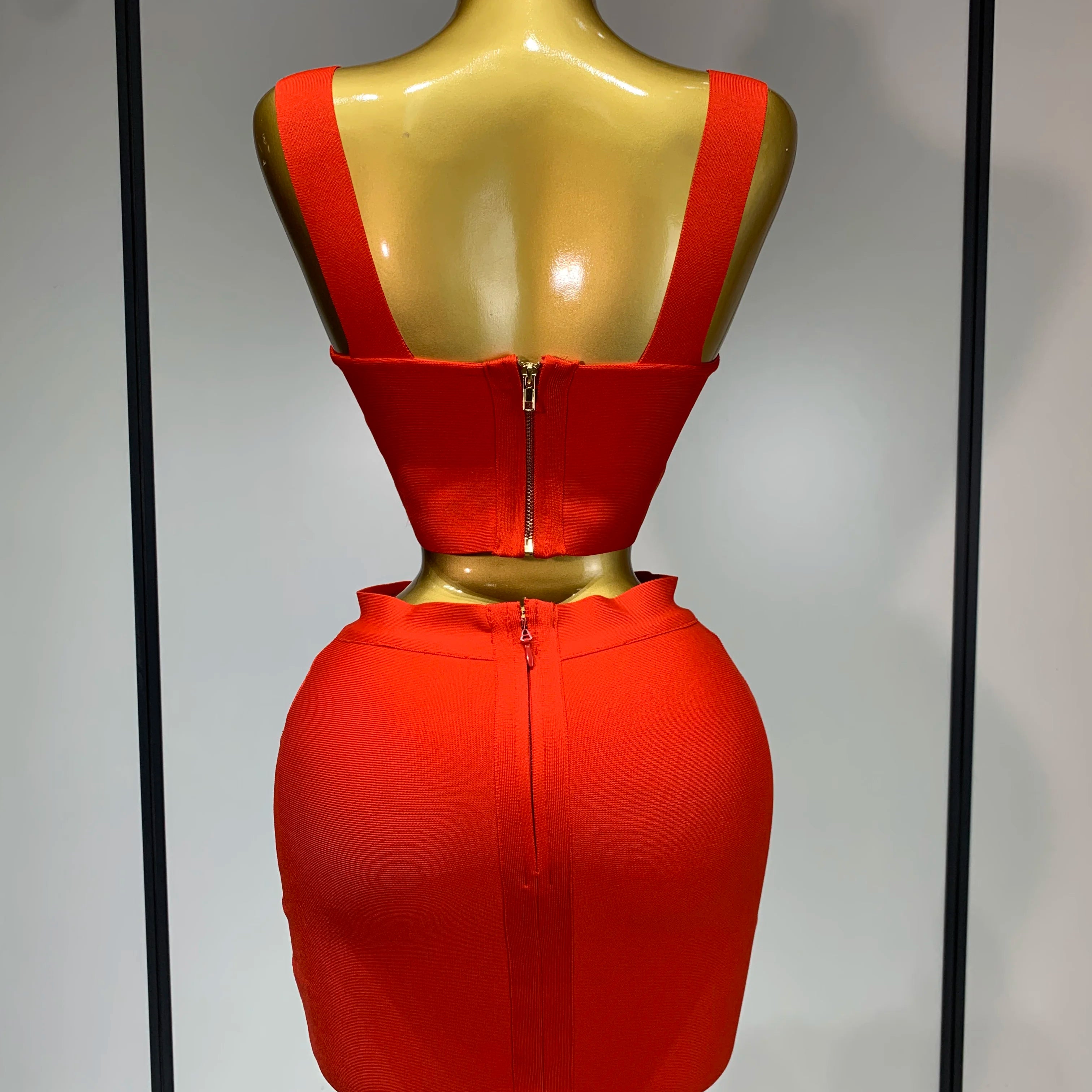 Women Sexy Backless Top Short Skirt Bodycon Bandage Two Pieces Sets 2025 Evening Party Luxury Birthday Outfit Nightclub Suits