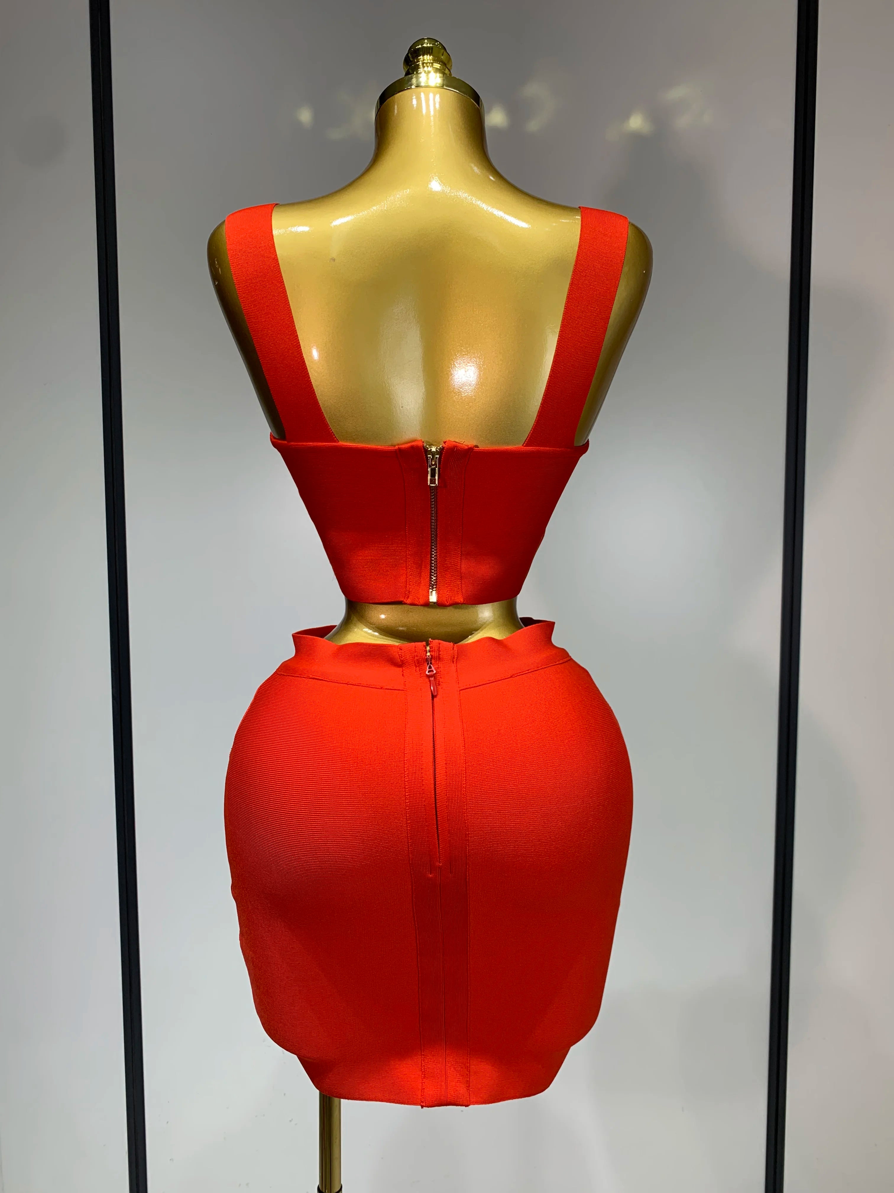 Women Sexy Backless Top Short Skirt Bodycon Bandage Two Pieces Sets 2025 Evening Party Luxury Birthday Outfit Nightclub Suits