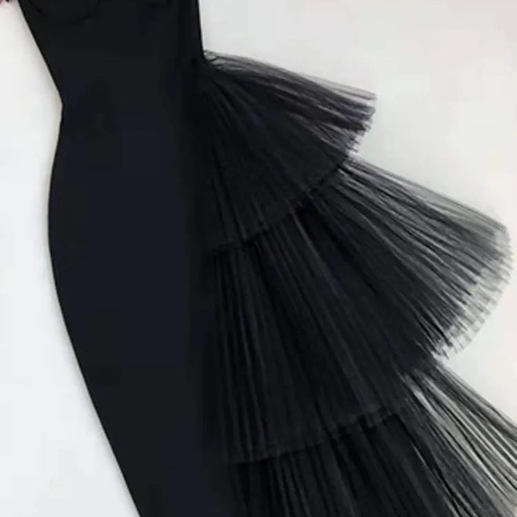 New Pink Color Women Strapless Sexy Ruffles Bodyocn Mid-calf Dress Rayon Bandage Celebrate Birthday Party Dress Wholesale black
