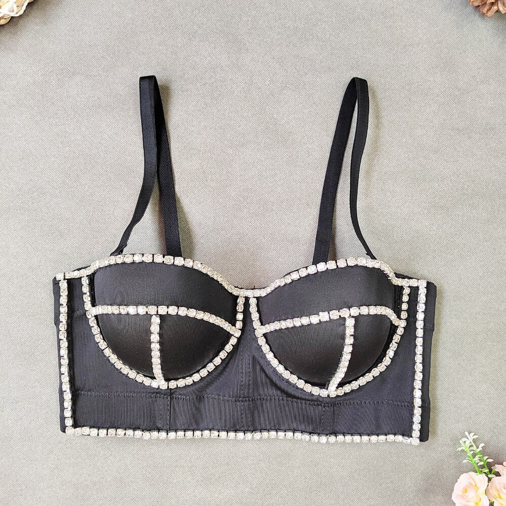 Streetwear Diamonds Denim Vest Female Bra Sleeveless Backless Sexy Summer Tank Tops For Women Camisole Y3851 2 black