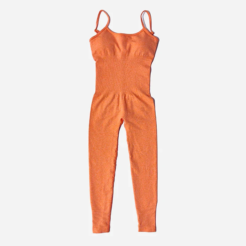 Women's Tracksuit Yoga Set Seamless Jumpsuits One Piece Fitness Workout Rompers Sportswear Gym Set Workout Clothes For Women Orange