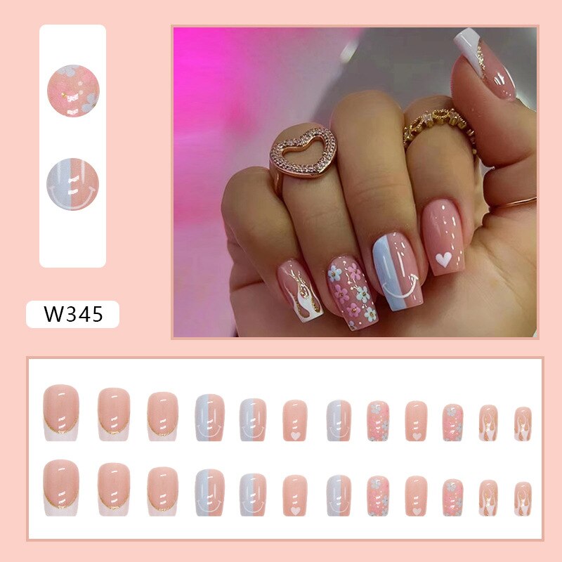 Reusable Adhesive Nail Short False Nails Press On Nails Tips Nails Fake Manicure With Glue Decorated False Nails W345
