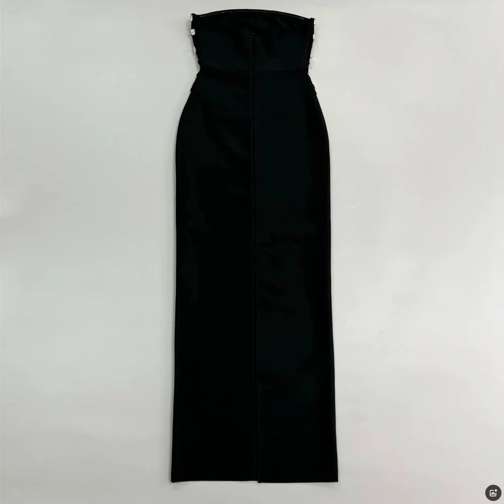 2025 New Spring Women Sexy Strapless Big Crystal Bodycon Long Bandage Dress Celebrate Evening Party Fashion Cocktail Dress
