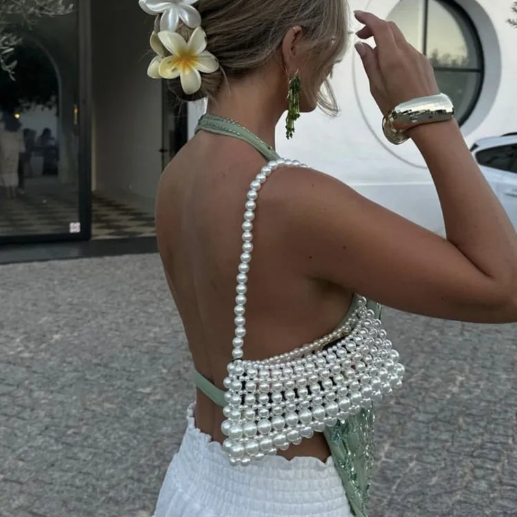 Mozision Glitter Deep V Neck Sexy Tank Tops Women Vest Pullovers Summer New Sparkle Backless Cropped Tops Elegant Beach Tops