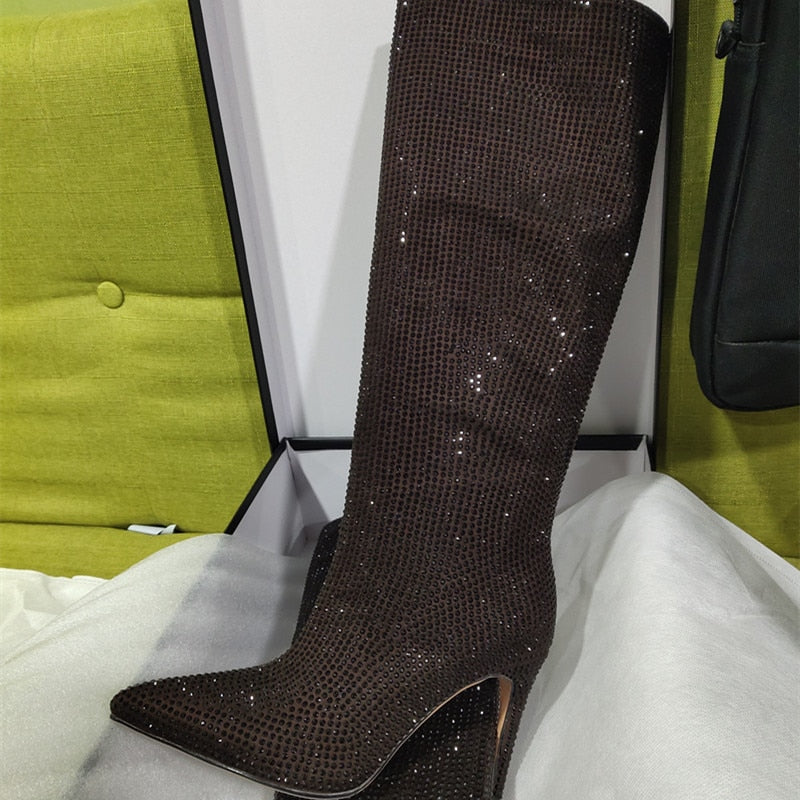 Women's New European and American Fashion Show Starry Sky High-heeled Rhinestone Pointed Nightclub Four Seasons Boots