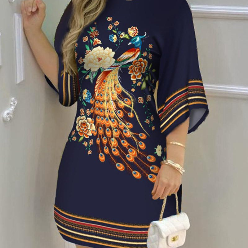 Women's Dress 2024 Summer Fashion Tropical Print Half Sleeve O-Neck Dresses Female Casual Party Beach Mini Loose Dress Vestidos