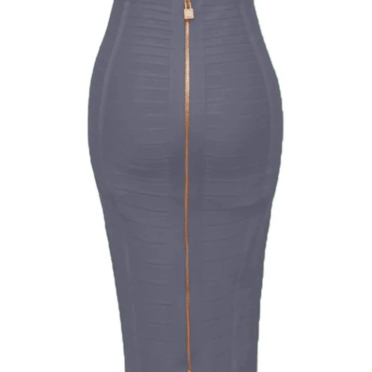 STOCK All Match Style 15 Colors Golden Zipper Package Hips Knee Length Bandage Skirt Fashion Office Lady Wear Woman Basics item Dark Grey