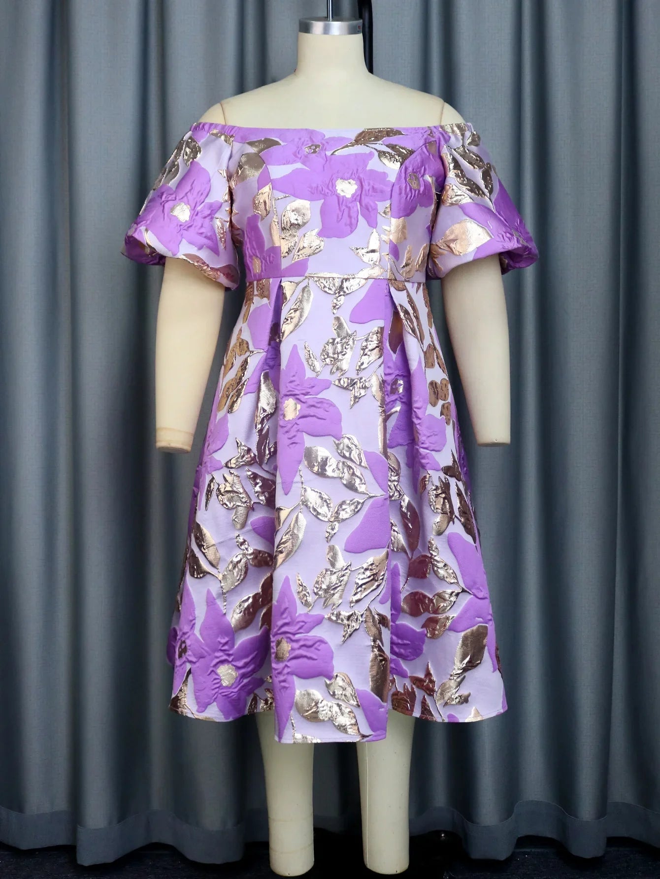 Formal Occasion Dresses Fashion Casual Jacquard Fabric A-line Skirt Autumn New Flare Sleep Printed Luxury Evening Dress 2024 Purple