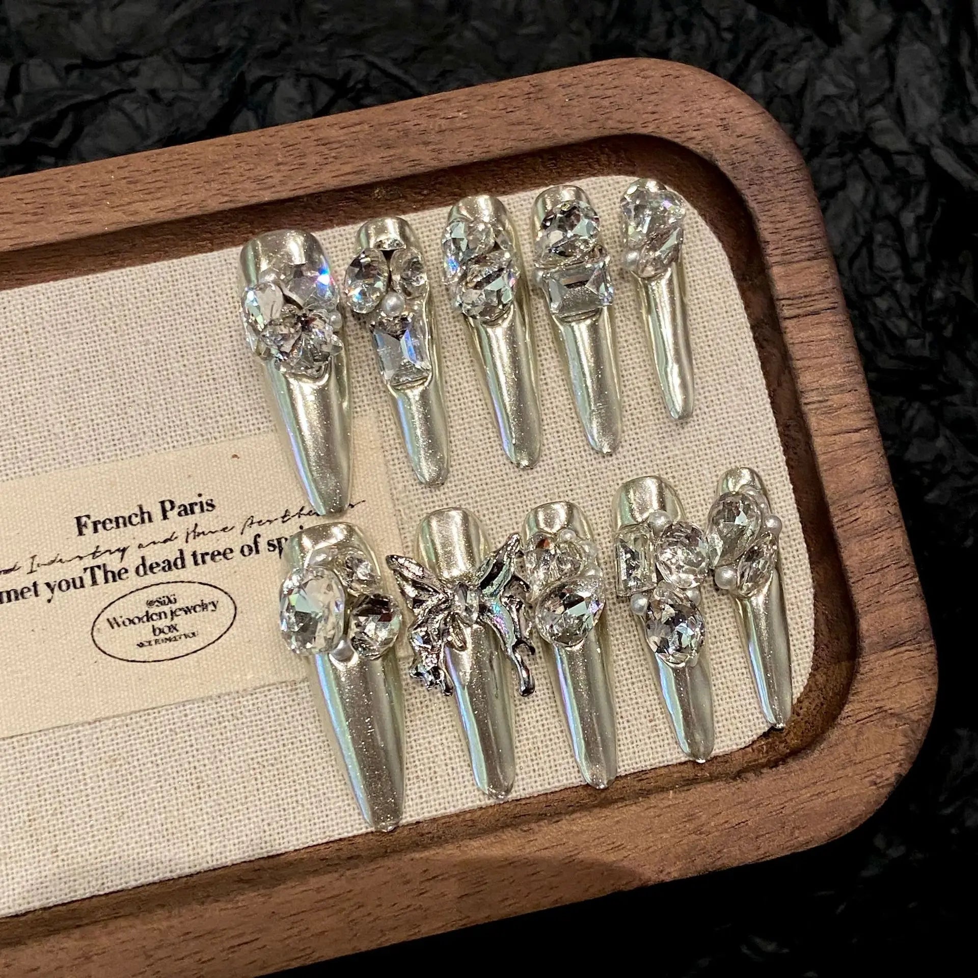 10pcs Super Long Stiletto False Nail Tips Light Luxury Handmade Full Flash Diamond Press On Nails European Wearable Fake Nails