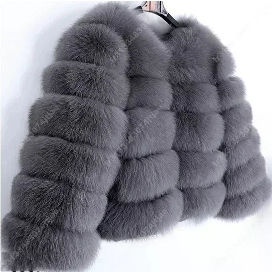 NEW Long Sleeve Faux Fur Coat 2025 Winter Women Fashion Thick Warm Fuzzy Coat Outerwear Female Gray/Black Fake Fur Jacket Dark Gray