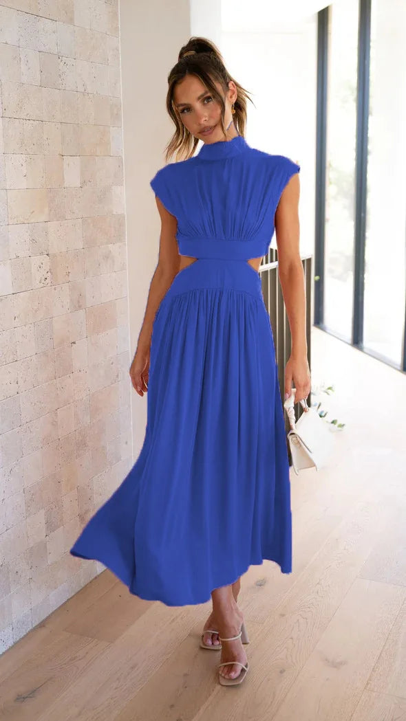 Women Spring Summer Long Maxi Dress Solid Color Fashion Sleeveless Backless Sweet Elegant Casual Dress 2023 Long-Blue