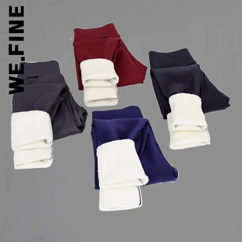 We.Fine Winter Women Thicken Warm Leggings Thick Velvet Fleece Pants High Waist Female Thermal Leggins Cold Resistant Pants