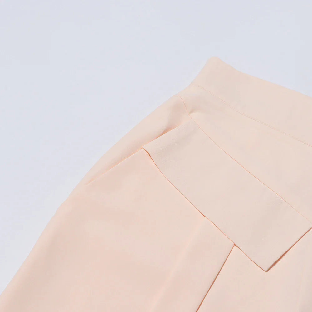 Solid Minimalist Pants For Women High Waist Patchwork Folds Temperament Elegant Wide Leg Pant Female Fashion Cloth