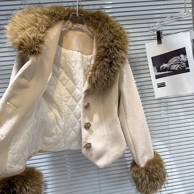 Winter New Fashion Elegant Style Fur Collar Quilted Jacket For Women Tweed A-line Short Skirt Female Trend 11A07592