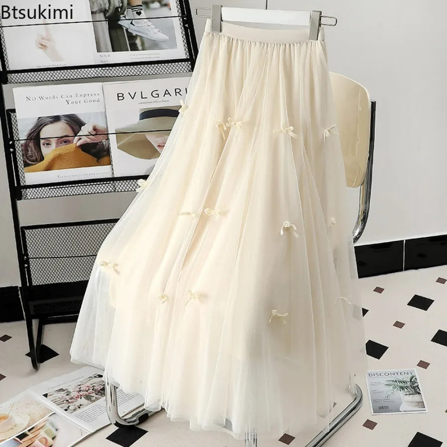 Women's Korean Fashion Harajuku Long Gauze Skirt Spring Summer High Waist Midi Maxi Tulle Skirt Aesthetic Vintage Y2k Skirt