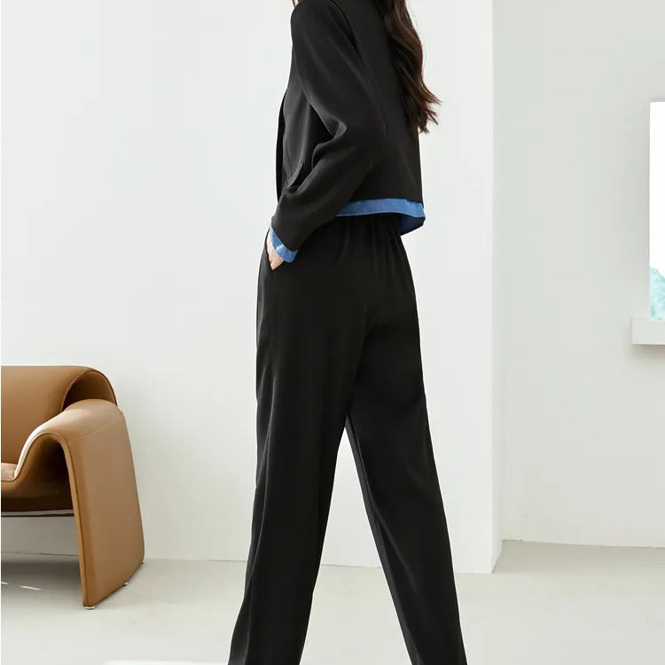 Workwear Women's Autumn Outfits Patchwork Short Jacket Wide Leg Pant Sets for Women Two Piece New in Matching Set