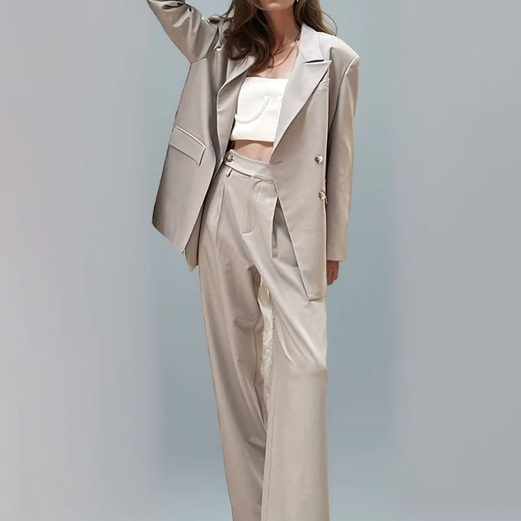 DEAT Fashion Women's Deconstructing Blazer Notched Collar Loose Single Breasted Apricot Suit Jackets Spring New 7AB368