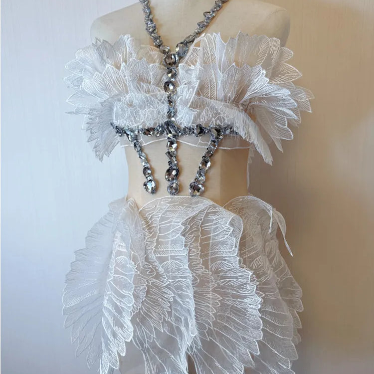 Gold Color Women Sexy Halter Crystal Bodycon Mini Dress Celebrate Birthday Party Girls' Nightclub Bar SInger Dress WHITE