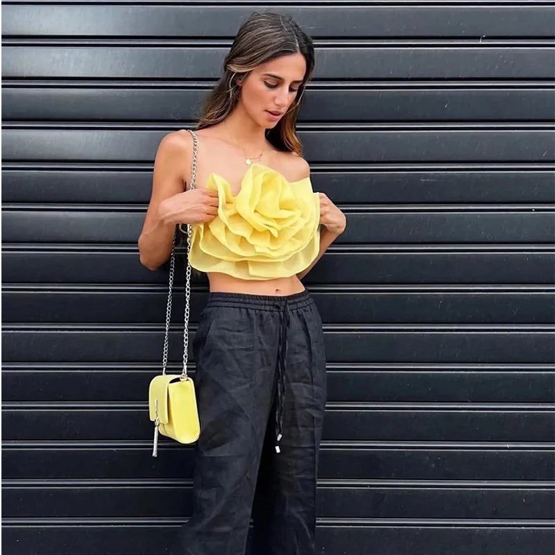 2023 Trendy Flower Camisole Tops Women Vest Sexy Party Club Big Flower Patchwork Camis Tops