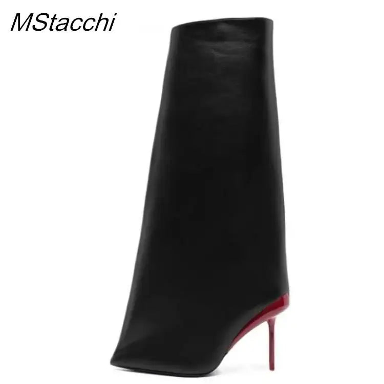 2025 Runway Women's Knee High Boots Fashion Walk Show Style Slim Heel Women Shoes Red High Heels British Style Botas De Mujer