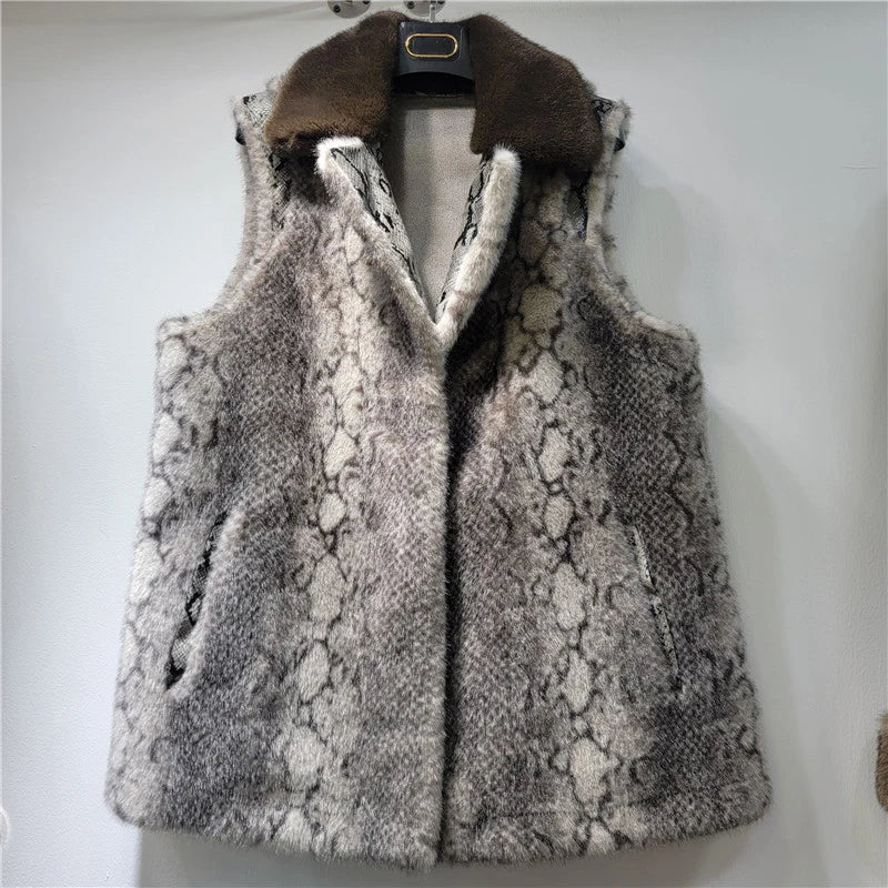 Winter New Fashion High-End Leopard Print Plush Vest For Women Loose Versatile Outerwear Waistcoat Female 11A07793 Gray One Size