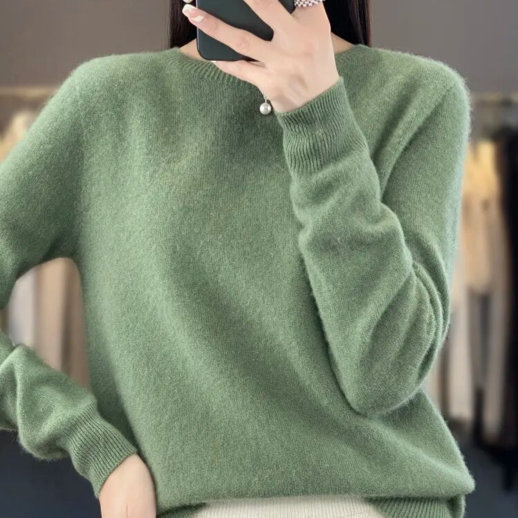 Women 100% Pure Merino Wool Knitted Sweater Autumn Winter Fashion O-Neck Top Cashmere Warm Pullover Seamless Jumper Clothes Turquoise