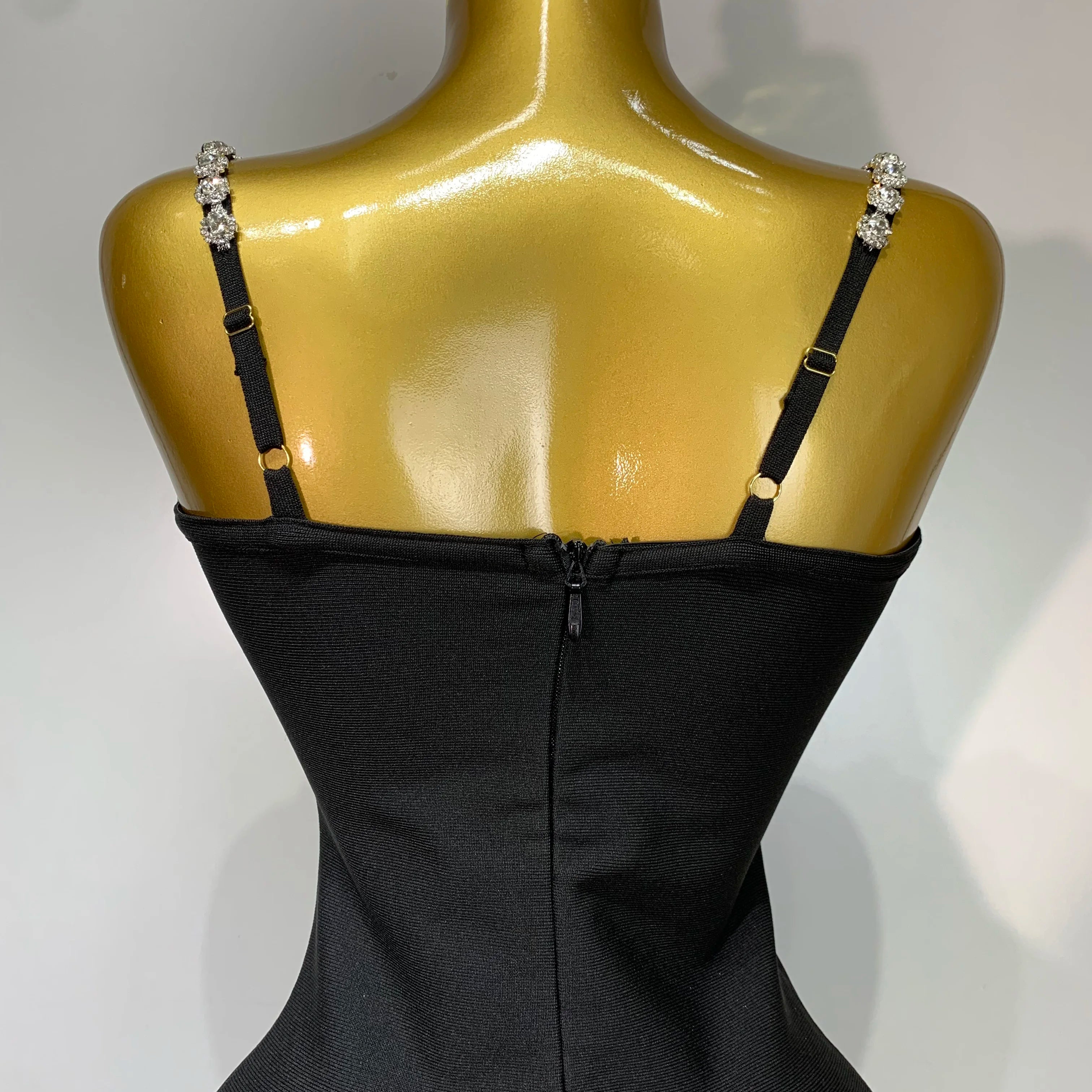 Women Sexy Sling V-neck Black Mini Bodycon Bandage Dress Luxury 2025 Celebrity Evening Club Celebrity Elegant Party Gowns