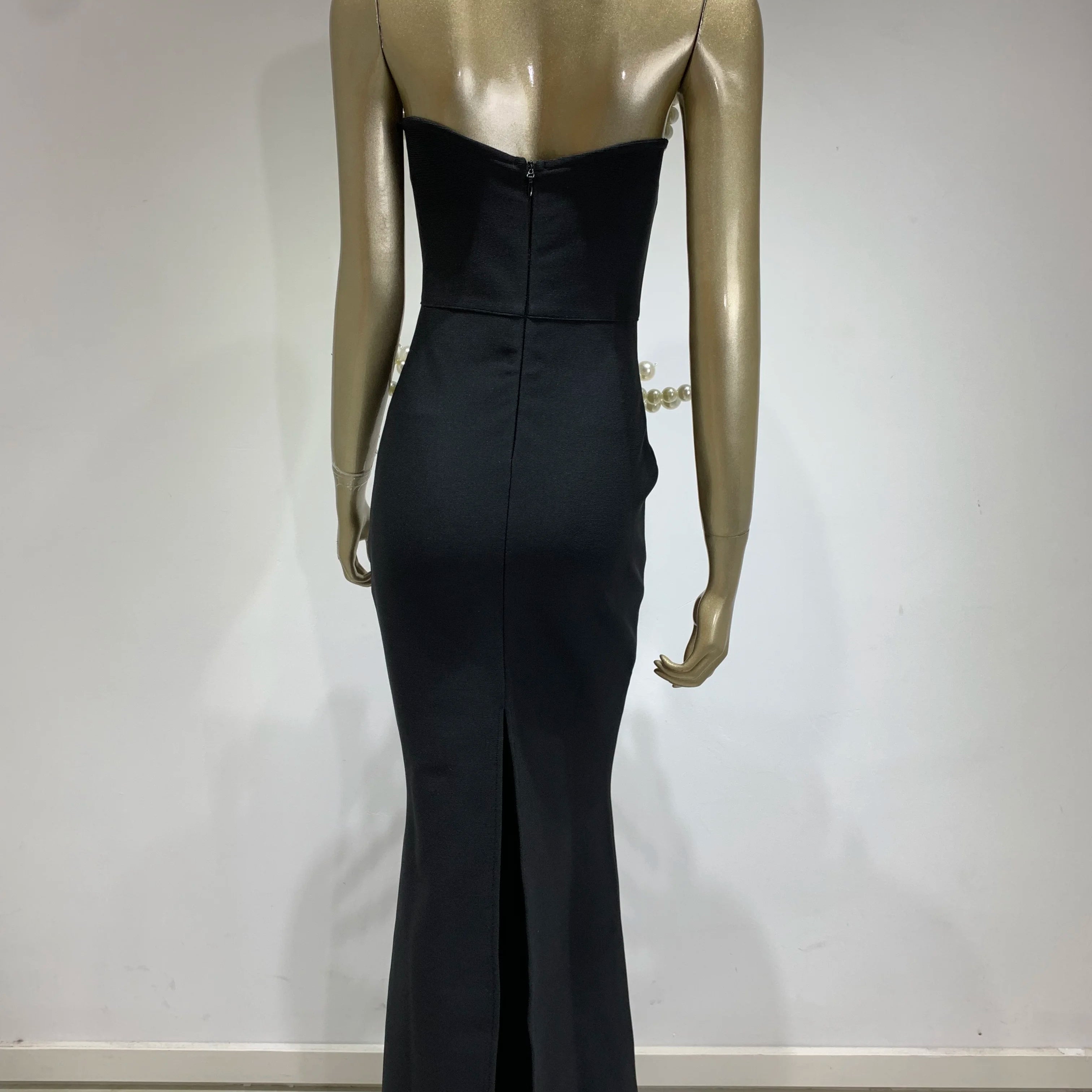 Women Celebrity Sexy Backless Strapless Black Pearl Maxi Long Bandage Bodycon Dress 2025 Elegant Evening Club Party Outfit