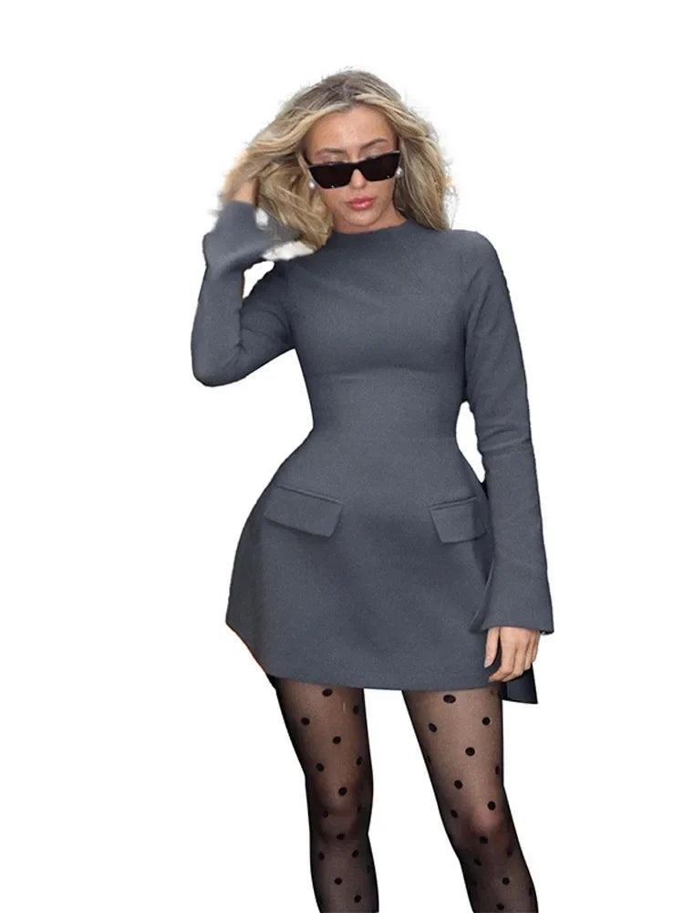 Elegant Long Sleeve Half Turtleneck Dress Women Sexy Autumn Spring Hip Package Skirts for Female Newest Slim Party Dresses