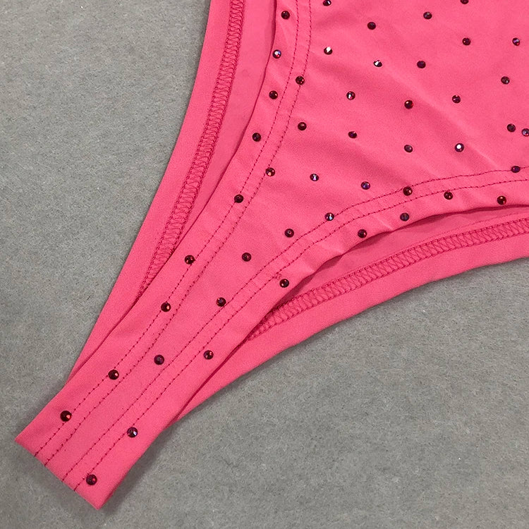 Elegant Sleeveless Halter Ribbon Ruched Details Backless Body Suit With Beaded Maxi Long Skirt Two Pieces Set Casual Wearing