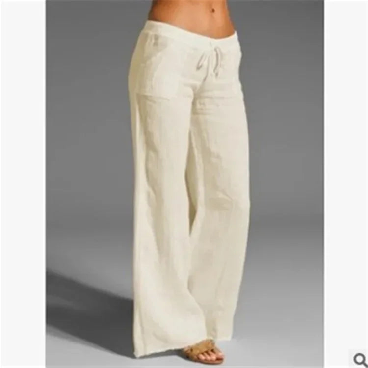 Summer Cotton Linen Women's Pants Oversize Black Wide-leg Pants Casual Pants Female Trendy Loose Fashion Trousers Ladies off-white