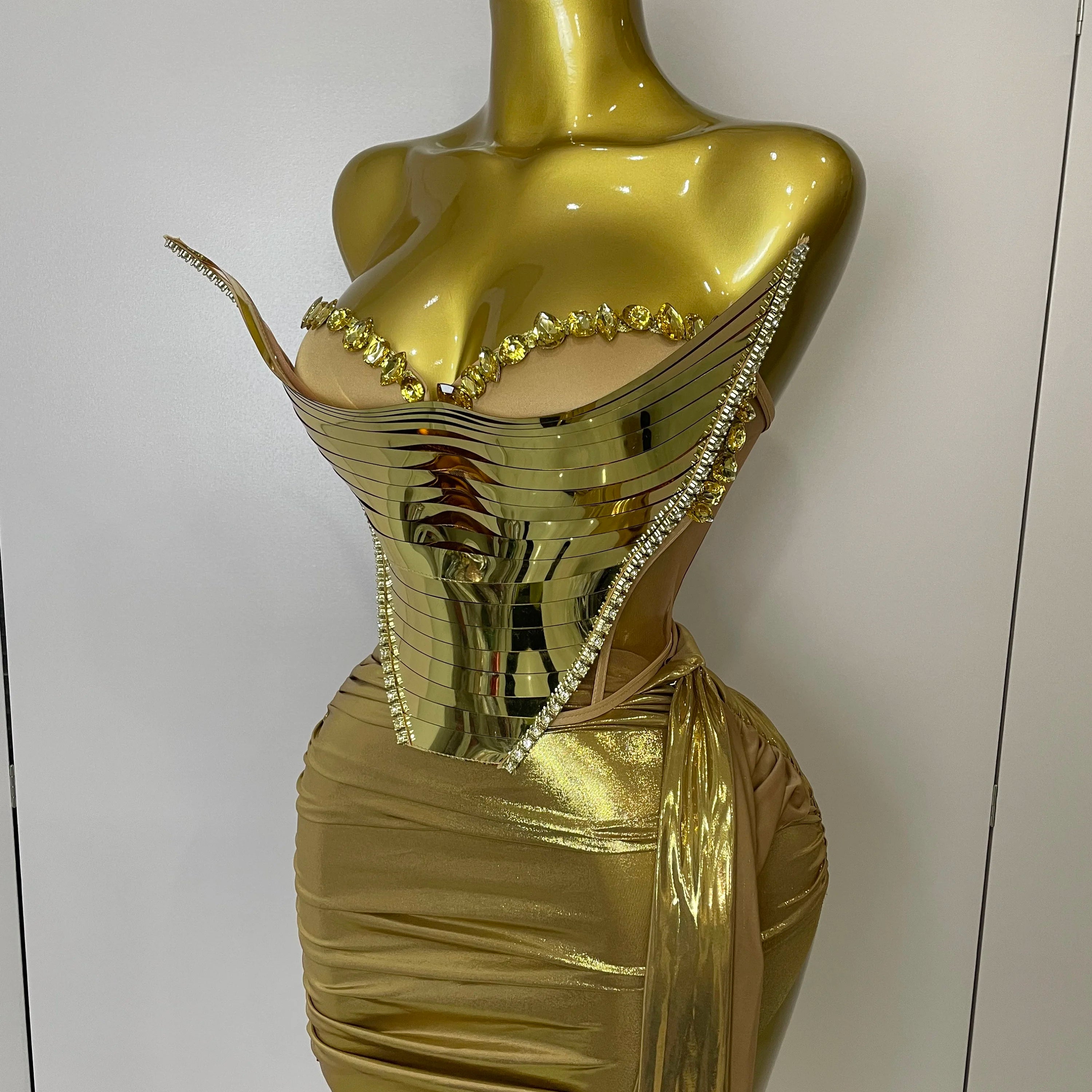 2025 Sparkly Gold Sequin Sexy Top Two Pieces Set Women Celebrate Party Birthday NightClub Performance Dancer Show Stage Outfit