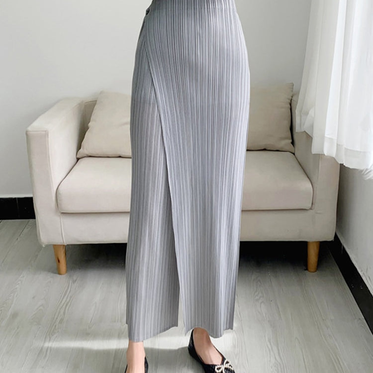 YUDX Women Pleated Solid Color Ankle-length Pants Elastic Waist Wide Leg Straight Female Trsouser Loose 2024 Summer Gray One Size