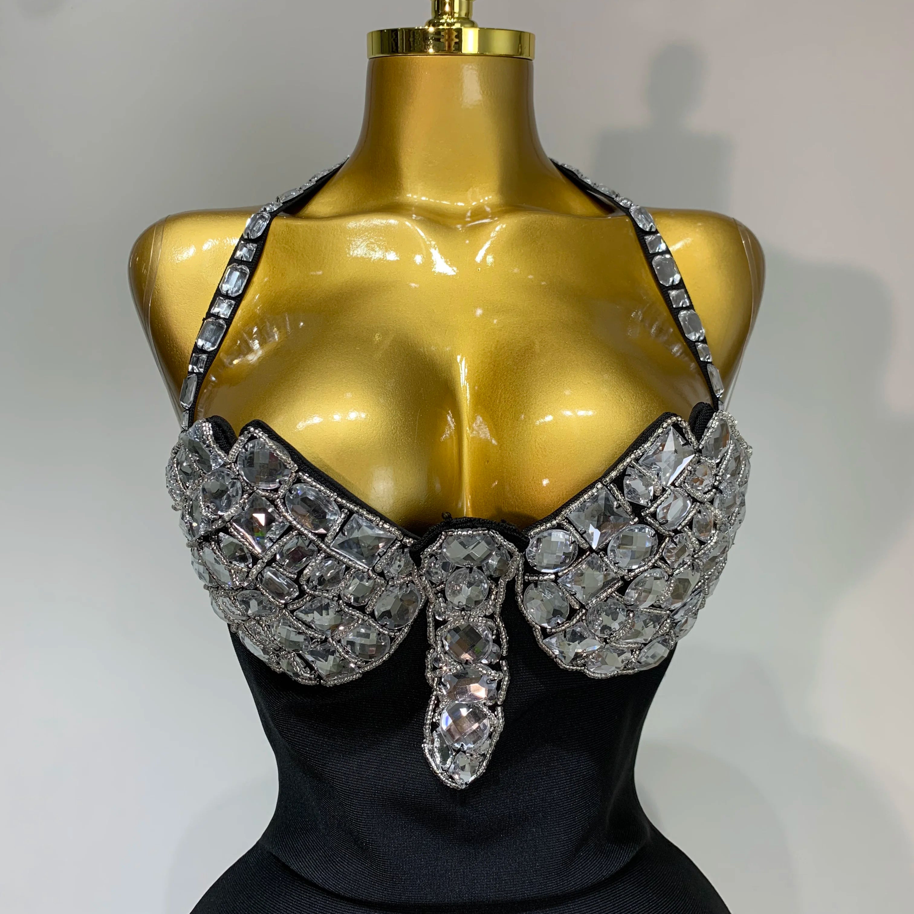 Women Sexy Halter Backless Diamonds Black Sleeveless Bodycon Bandage Dress Evening Club Party Gowns Luxury Birthday Dress