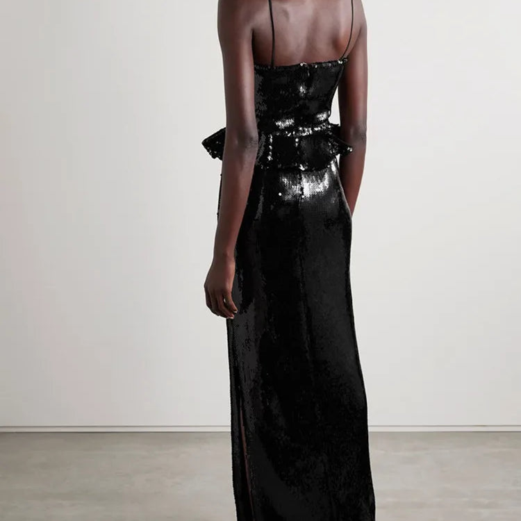 Luxury Women Celebrity Sexy Black Flower Mesh Sequins Maxi Long Gowns Dress 2025 Elegant Evening Party Club Vestido