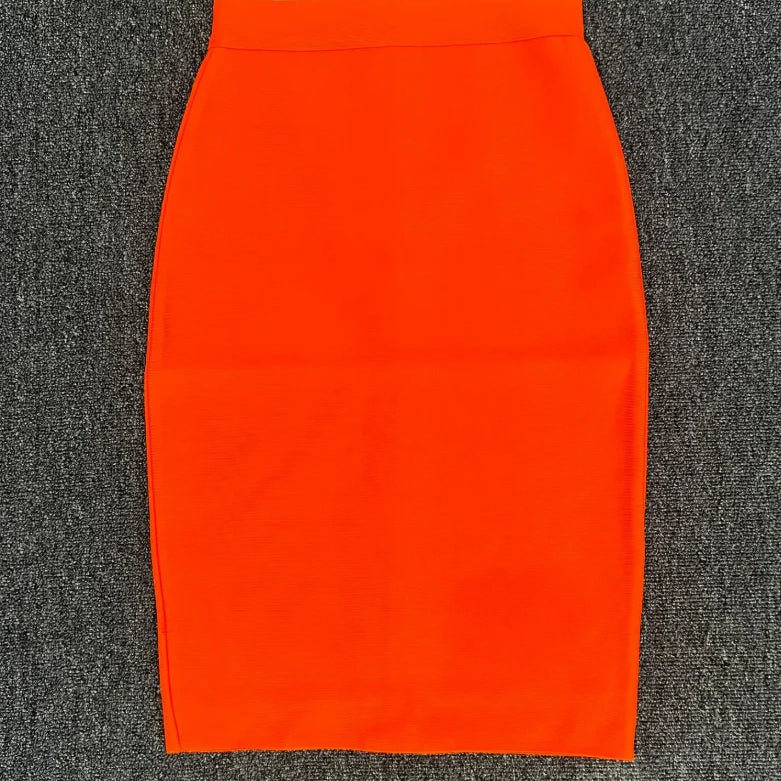 Women New Rayon Bandgae Skirt Elegant Pencil Skirt Celebrity Sexy Club Party Wear Vintage Vestios Orange