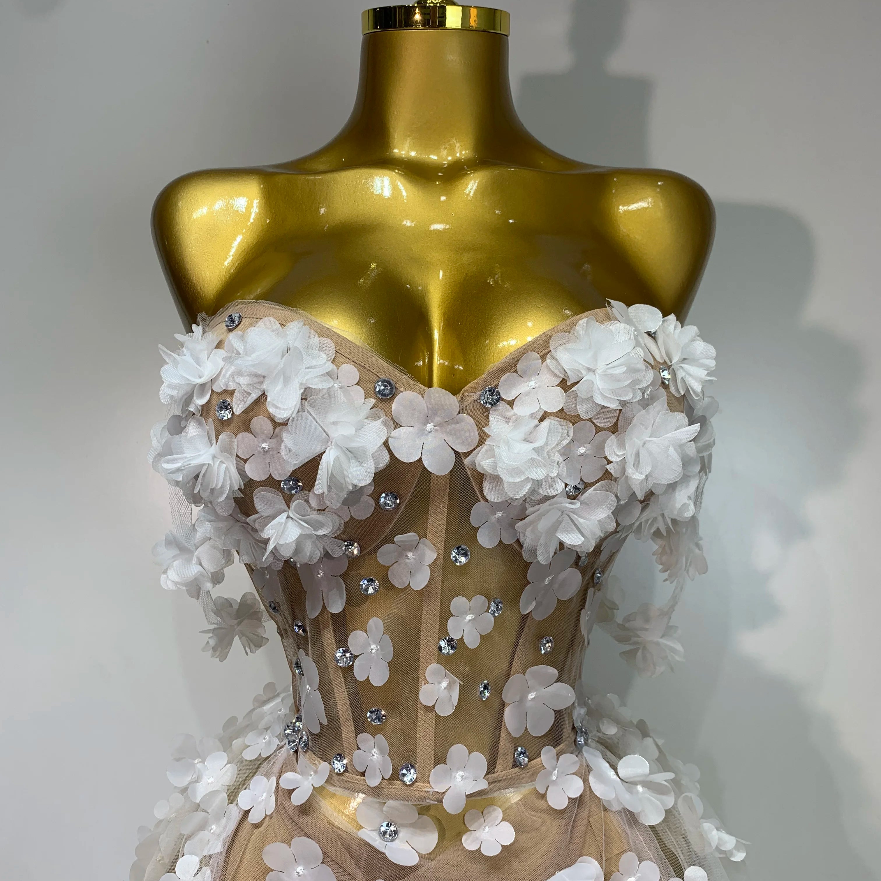 Women Sexy Elegant Party Dress Wedding Celebrate Evening Gown 2025 Mesh See Through Flowers Backless Prom Hotwife Outfit