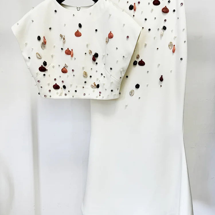 New Spring Colorful Rhinestones Women Batwing Sleeve O-Neck 2 Pieces Bodycon Long Set Elegant Evening Party Celebrate Women Set