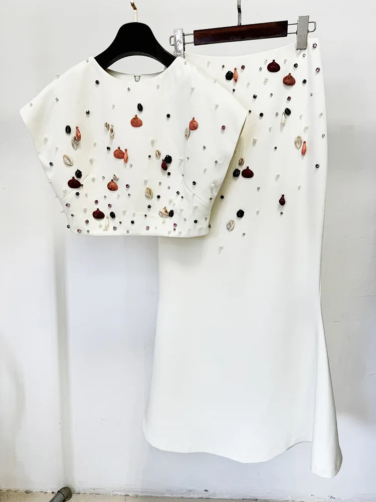 New Spring Colorful Rhinestones Women Batwing Sleeve O-Neck 2 Pieces Bodycon Long Set Elegant Evening Party Celebrate Women Set