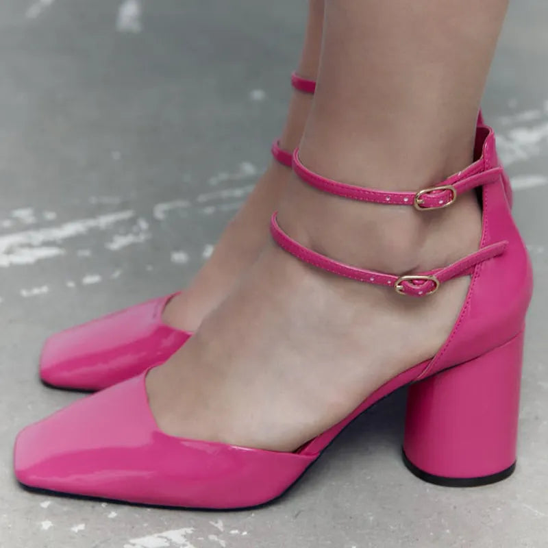 Rose High Heels Women Pumps Autumn French Thick Heel Ankle Lace-up Elegant Woman Heeled Shoes Party Ladies Shoes