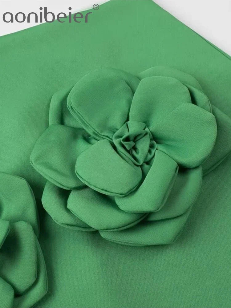 Aonibeier 3D Flowers Women Mini Skirt Suits Traf Summer Sleeveless Blouse Female Crop Top Extreme Short Skirt Sets Y2K